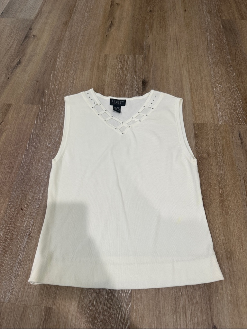 Finity Cream Sleeveless V-Neck Knit Tank with Lace-Up Detail